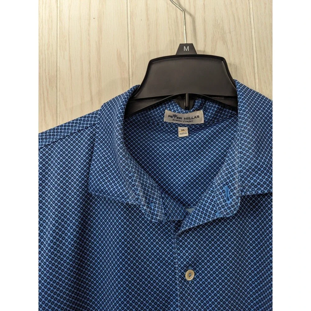 Peter Millar Blue Navy Diamond Mosaic Polo XL Summer Comfort Golf